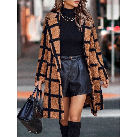 Jackets & Blazers - #17 Cozy Plaid Button Long Teddy Oversized Jacket Coat